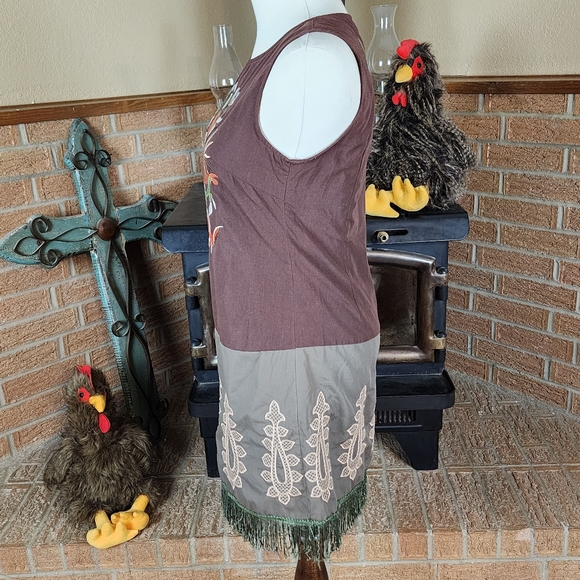 Ad:hoc le Collezioni Mini Dress Embroidered Birds Fringe Size M - Picture 2 of 8